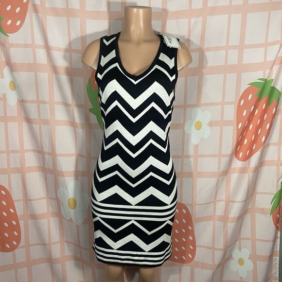 New With Tags Y2k Bodycentral Chevron Print Bodycon Midi Dress Size Large XL - Picture 1 of 8